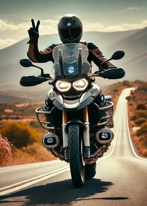 Motorbiker saying hello
