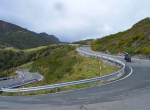 Motorbike riding the road in the Picos Mountain
