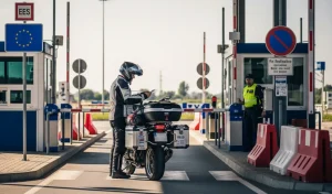 Rider stood at a border crossing, Europe’s New EES: What Riders Should Know