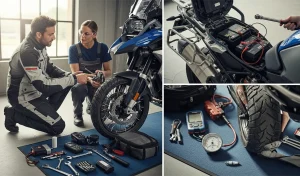 2 people maintaining a motorbike - Preparing your motorbike for a tour